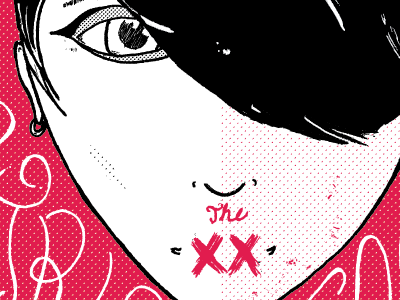 The XX black electric factory eye hair halftone hand drawn red screenprint texture xx