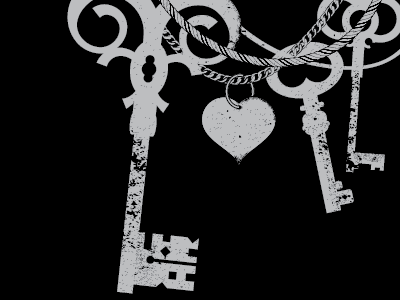 XX Key necklaces gigposter heart keys metal screenprint texture chains