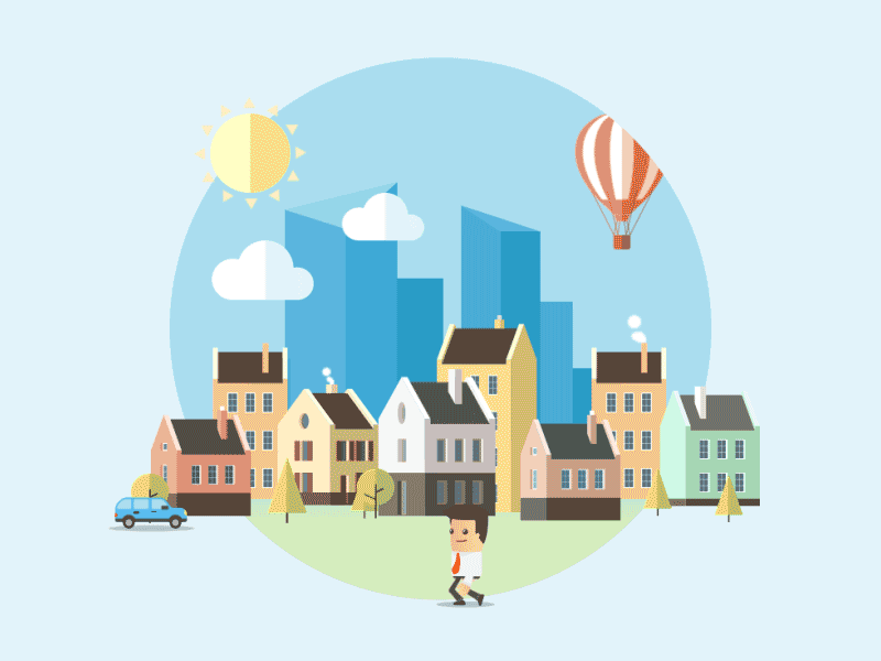 Animation Intro 2d animation balloon character city cycle intro loop village walk walkcycle walking