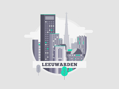 Skyline Leeuwarden animation building city flat greyscale illustration leeuwarden skyline skyscrapers