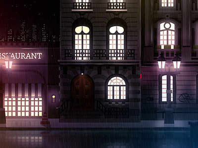 European street by night city dark europe game games illustration night rain skyline street