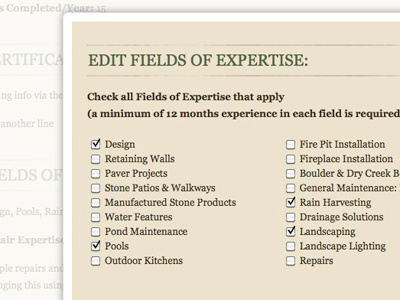 Fields Of Expertise colorbox expressionengine georgia landscaping web app web form