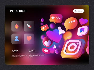 InstaLux.io 3d app blur branding design instagram ui ux vector web website
