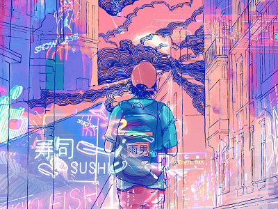 Osaka Bogotá art asian book art city lights digital art digital illustration editorial illustration illustration illustrator japan neon neon lights