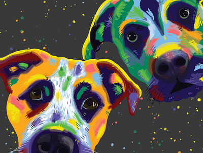 Coop & Sam in space colorful colorful portrait dog portrait dogs in space illustration pet portrait photoshop illustration spatter