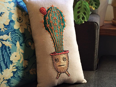 Disillusioned Cactus Man cactus character development craft diy embroidery handmade pillow stitched