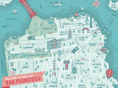 Map of San Francisco bay area city branding city map icons illustration map old navy san francisco