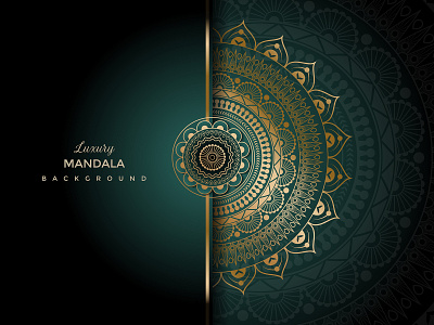 Mandala luxury gold gradient dark green background - vectorstock