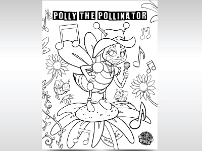Coloring book page - Polly The Pollinator adobe fresco bee bumble bee coloring book fresco illustration kidlitart singing vector vectorart