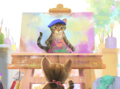 Lucy the cat paints a self portrait - picture book excerpt artist cat childrens book childrens illustration illustration illustration art kid lit art kids illustration scbwi self publishing