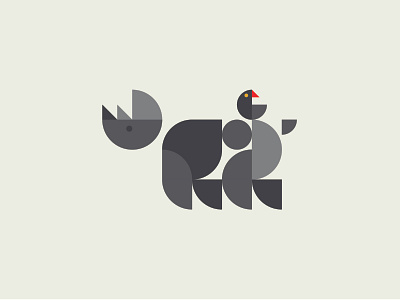 Rhino & Oxpecker geometric grid logo minimal oxpecker rhino symbiosis vector