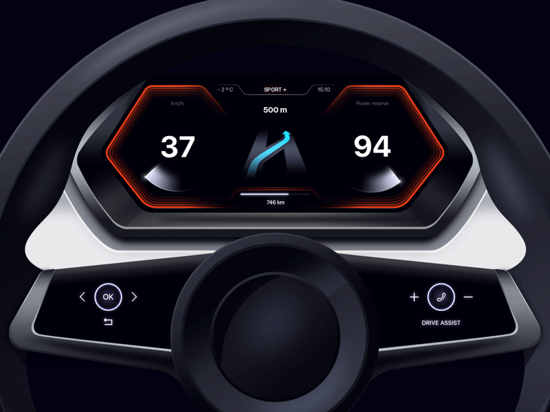 EV Cluster Concept UI aep auto automotive car cluster concept control dashboard motion transport ui vehicle