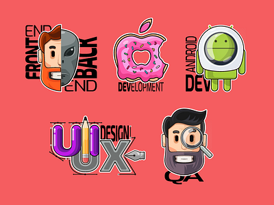 Stickers for Developers android back end characters development front end illustration ios it qa sticker ui ux
