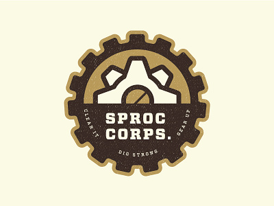 Sproc Corps. Badge 1 badge dig gears icon illustration patch