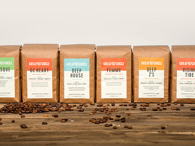 Great Circle - Full Packaging Family coffee craft great circle heart logo monogram packaging soft system typography wave