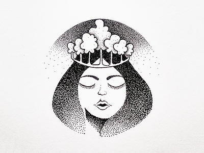 Forest Queen art crown dotart dotwork drawing fineart forest illustration ink queen woman