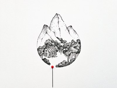 Pin this to my wishlist art cabin dotart dotwork drawing fineart forest illustration ink location mountains pin