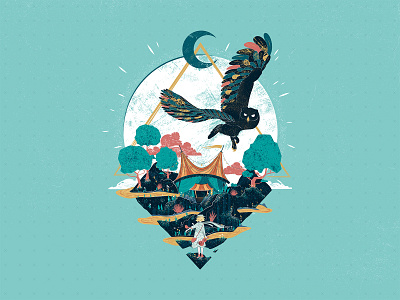 A house in the owl's forest design art festival graphic illustration illustrator paulliaigre pilou stayhome vector
