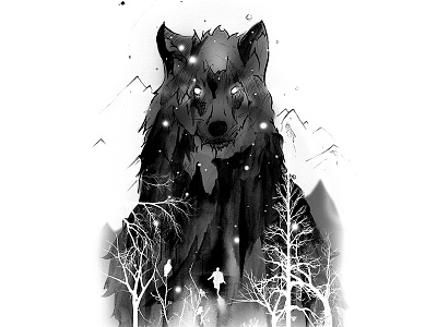 Hiver Apache art draw event graphic illustration ink paulliaigre photoshop poster sketch watercolor wolf