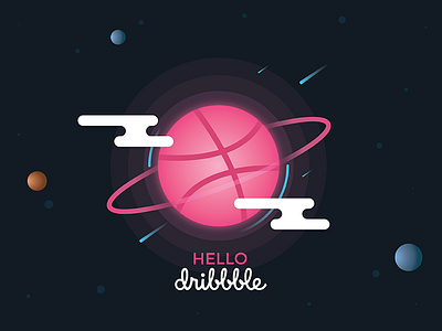 Hello Dribbble! adobe debut dribbble hello illustration illustrator planets space