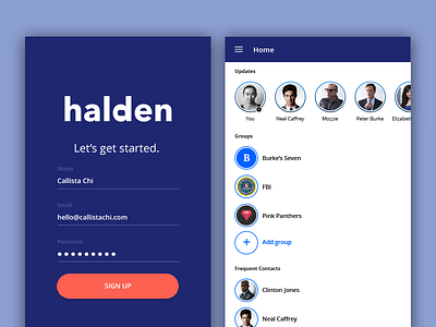 Halden App - Sign Up and Home Screen adobe xd discord message app messaging messaging app skype slack ui design uidesign user experience user interface design ux
