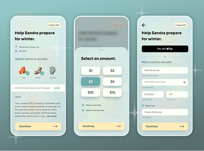 Mutual Aid App card credit design donate donation entry fundraise funds glass interaction mobile pay payment product tag tray ui ux