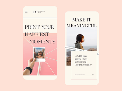 Delightful Pics | Mobile Version animation creative homepage interior printing minimal mobile photo photobook pink simbirsoft typography ui ux