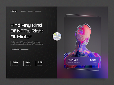 NFT Marketplace Website - Dark Mode 3d design art collection crypto cryptocurrency dark dark mode digital art foundation hero section marketplace nft nft art nft dashboard nft market nft marketplace nfts opensea web website