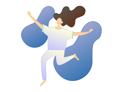 Flat simple illustration woman jumping with happy blue character clean graphic design happy hero heroillustration illustration jump light semi3d simple white woman