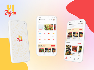 Jajan Food Mobile APP android app branding clean design e commerce fastfood food foodapp iphone mobile red ui ui kit ux white yellow