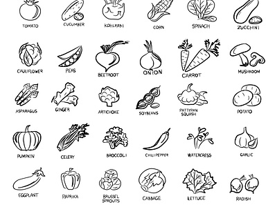 Vegan and vegetarian icon set with vegetables.