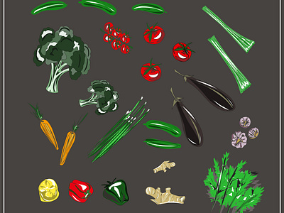 Set of fruits and vegetables. Vegan. Vector.