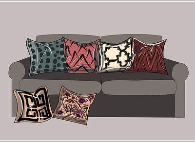 Sofas, armchairs with pillows of different colors. Vector armchairs concept design isolated pillows vector vector art