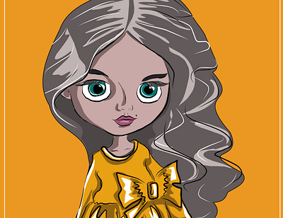 A cute, beautiful doll with a naive face. baby beautiful beauty black brunette cartoon character child childhood color curly cute cutie design doll dolls drawing eyes vector
