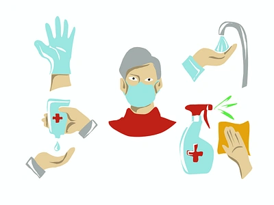 Masks, gloves, antiseptics, soap. Hygiene.Vector isolated images 2019 ncov avoid cartoon collection corona corona virus coronavirus covid 19 disease doodle face face mask fever flu health hygiene hygienic icon illustration people