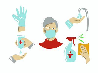 Masks, gloves, antiseptics, soap. Hygiene.Vector isolated images