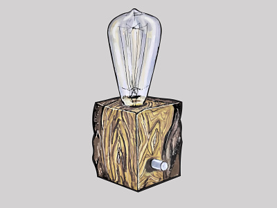 Table lamp. Glass and wood. Vector isolated image