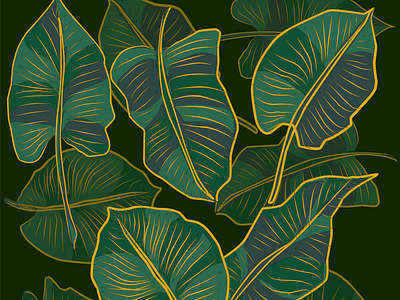 Floral pattern, Golden split-leaf Philodendron plant