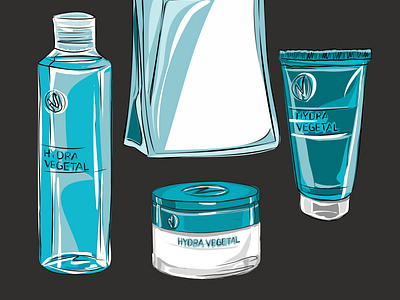 A set of cosmetics in turquoise color. Cream.