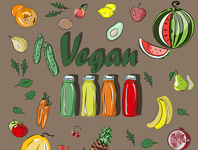 Vegan smoothie ingredients set. Fruits, vegetables, veganism. cocktail