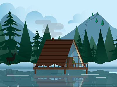 Shed in a woods art branding deer design forest house illustration illustrator logo tea tree ui ux vector