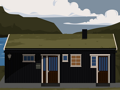 House on the Faroe Islands art branding deer design flat house illustrator tree typography vector