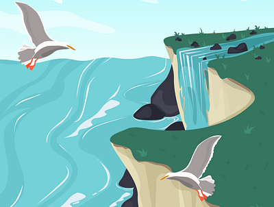 Sea and seagulls adobe apple pencil art flat illustration illustrator sea seagull ui ux vector