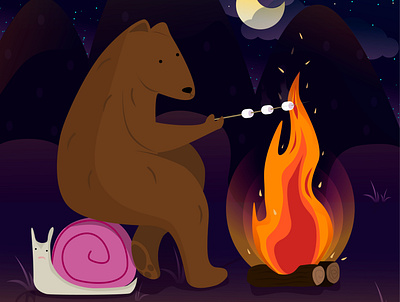 Bear and snail adobe apple pencil art design flat icon illustration illustrator typography vector