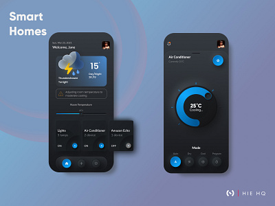 Smart Homes Mobile App app design behance branding dark app dark theme dribbble dribbble best shot figma internet of things iot app minimal neumorphism neumorphism ui smart home typography ui ui design uiux ux ux design