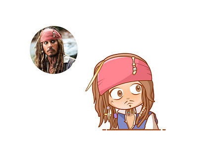 Jack sparow adorable cartoon character characterdesign characters chibi childrens illustration cute art cute illustration design design character funny character funny illustration illustration kawaii art kawaii faces movie pirates sweet vector