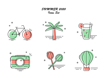 Set of icons for the summer theme design icons iconset minimalistic ui vector illustration