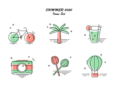 Set of icons for the summer theme
