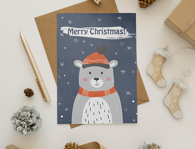 Christmas card in a minimalist style card vector illustration зима медведь новый год открытка подарок