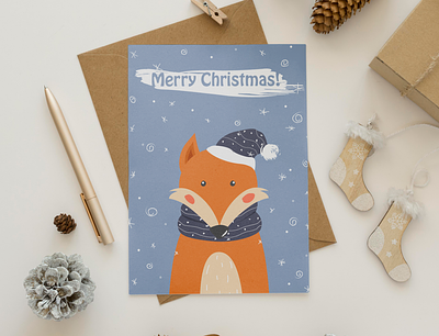 Christmas card in a minimalistic style " Fox" card fox new year postcards vector illustration winter